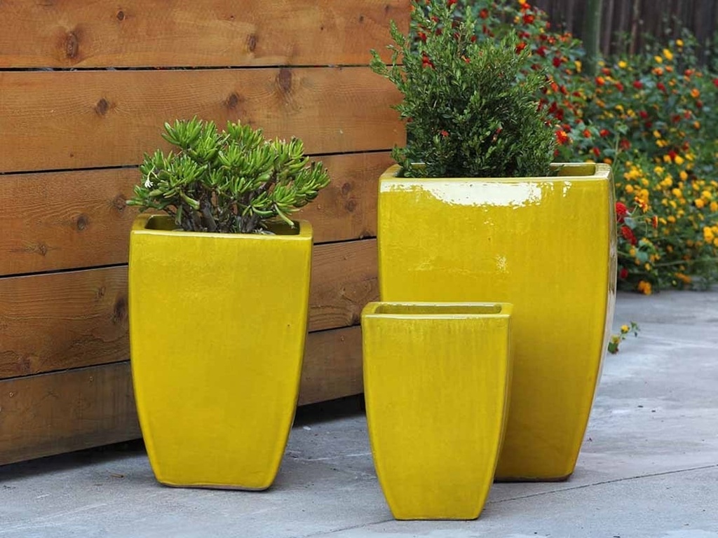 TALL MILAN SQUARE PLANTER, CANARY YELLOW, SET OF 3 - 17.5" X 26.0", 14.0" X 20.0", 10.5" X 15.5"
