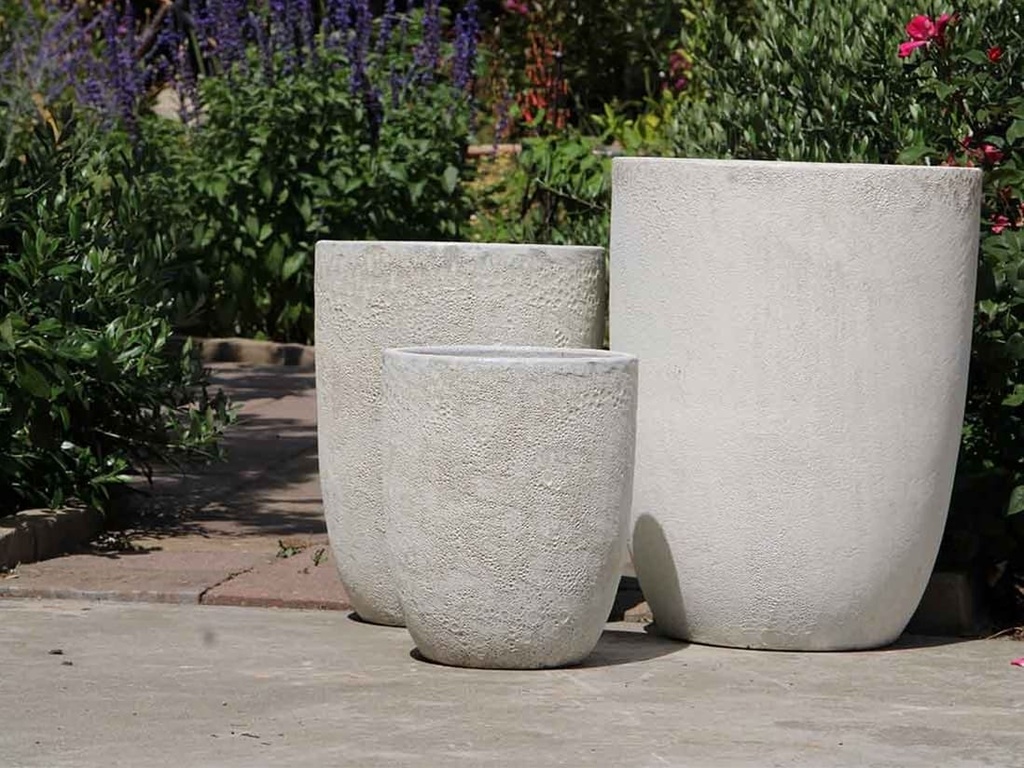 TALL MILANO CONE PLANTERS, CORAL WHITE, SET OF 3- 17"X23", 13"X18", 11"X14