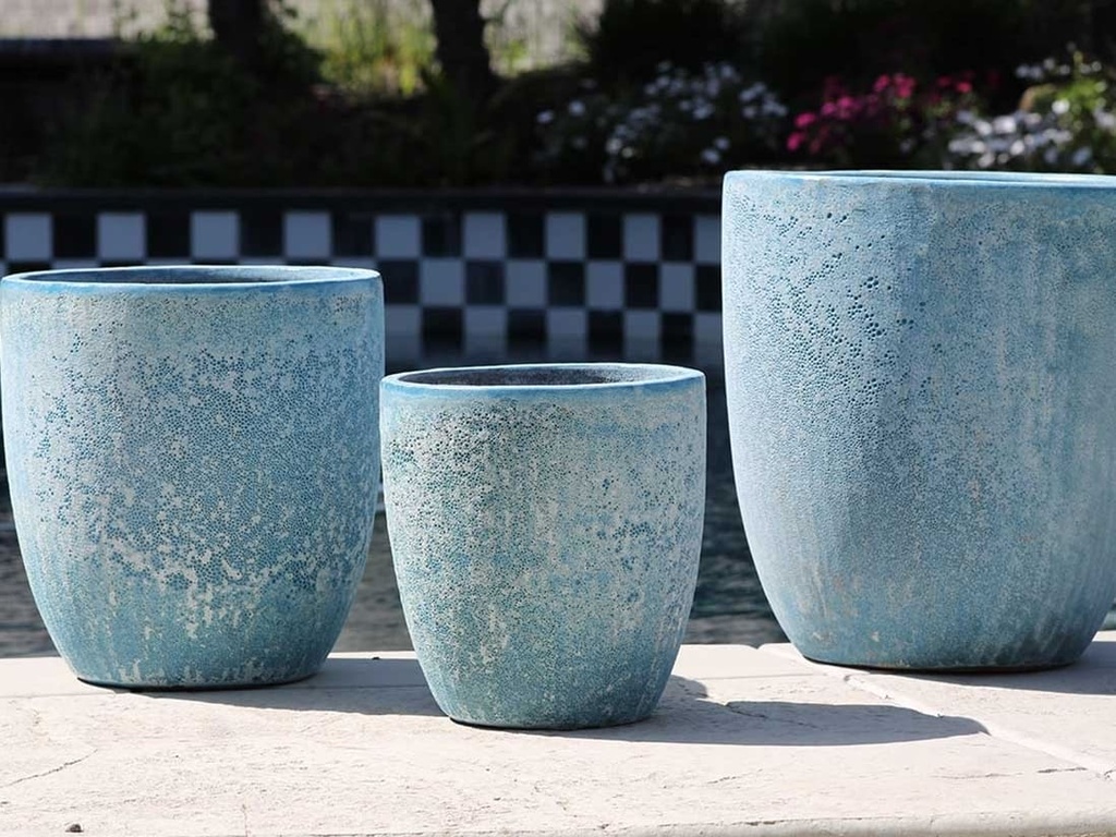 MILANO CONE PLANTER, CORAL AQUA, SET OF 3- 18"X19.5", 14.5"X15.5", 12"X13.5"