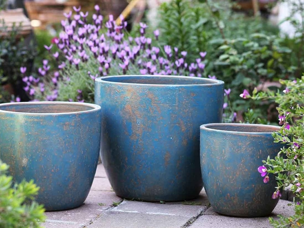 COCO POTS, COTTAGE BLUE, SET OF 3 - 19"X17", 15'X13", 12"X11"