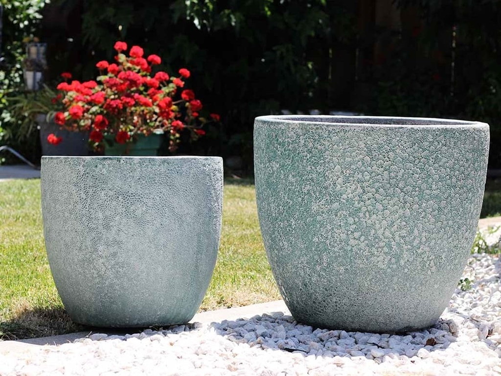 COCO POTS, CORAL GREEN, SET OF 4-  23"X20", 19"X17", 15'X13", 12"X11"