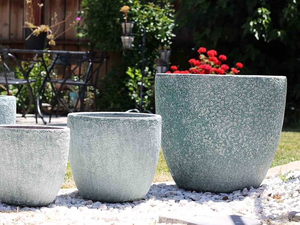 COCO POTS, CORAL GREEN, SET OF 4-  23"X20", 19"X17", 15'X13", 12"X11"