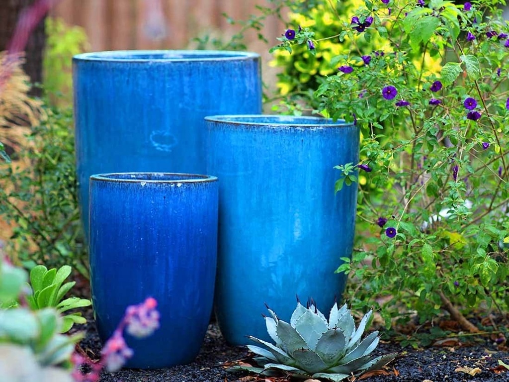 MID HEIGHT BARREL PLANTER, FALLING AQUA, SET OF 3- 18.0"x26.0", 14.0"x20.5", 11.5"x16.5"