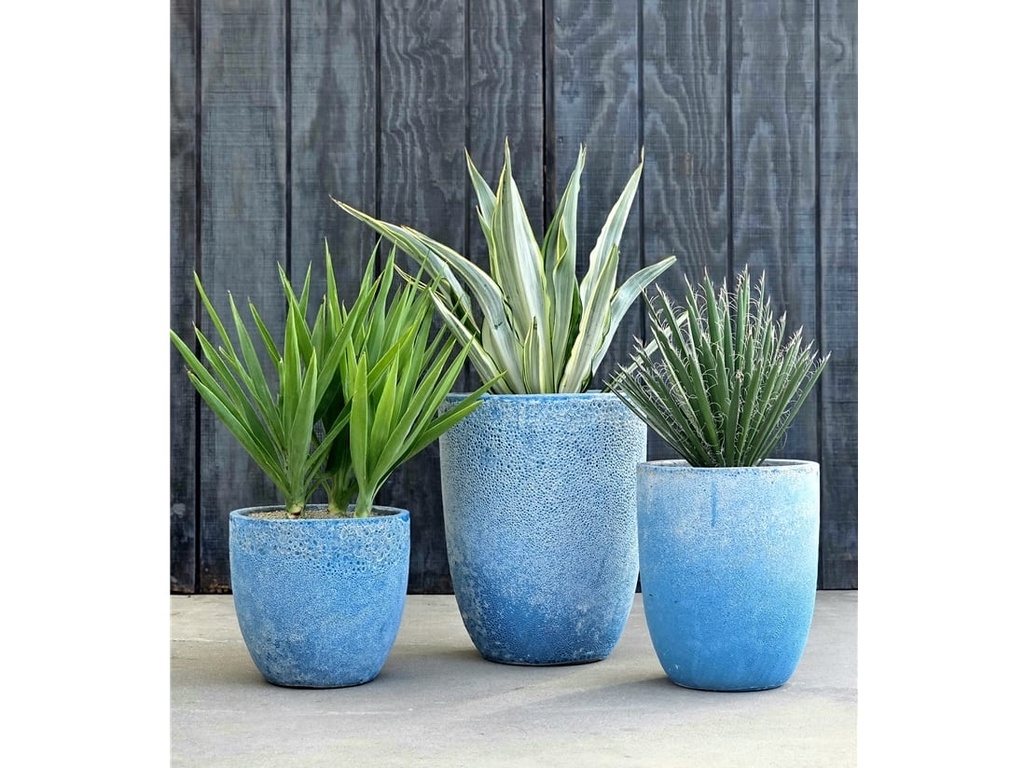 TALL MILANO CONE PLANTERS, CORAL AQUA, SET OF 4-21.5"X27.0", 17"X23", 13"X18", 11"X14