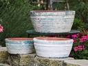 ENGLISH TUMBLED POTS LOW, AEGEAN BLUE, SET OF 3- 15.0" X 7.0", 13.0" X 6.0", 10.0" X 4.5"
