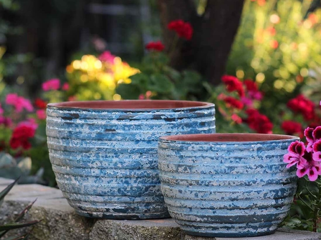 RIBBED BOWLS, AEGEAN BLUE, SET OF 3- 14.5"X10", 11"X75", 8.5"X6.5"