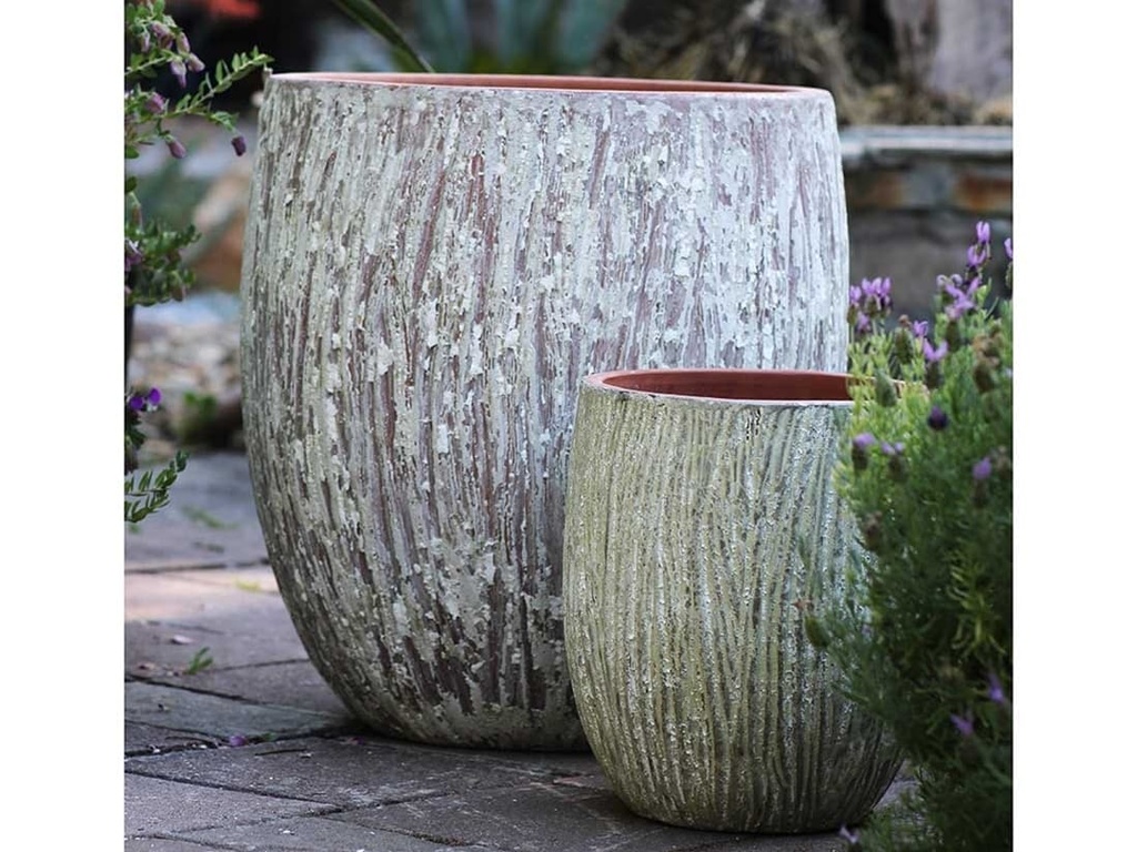 TREE TRUNK PLANTER, AEGEAN WHITE, SET OF 3- 22"X23.5", 17"X18.5", 12.5"X14"