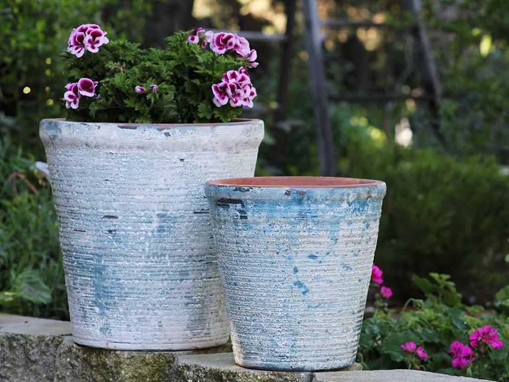 ENGLISH TUMBLED POTS MEDIUM, AEGEAN BLUE, SET OF 2 - 15.0" X 14.0", 11.0" X 11.0"