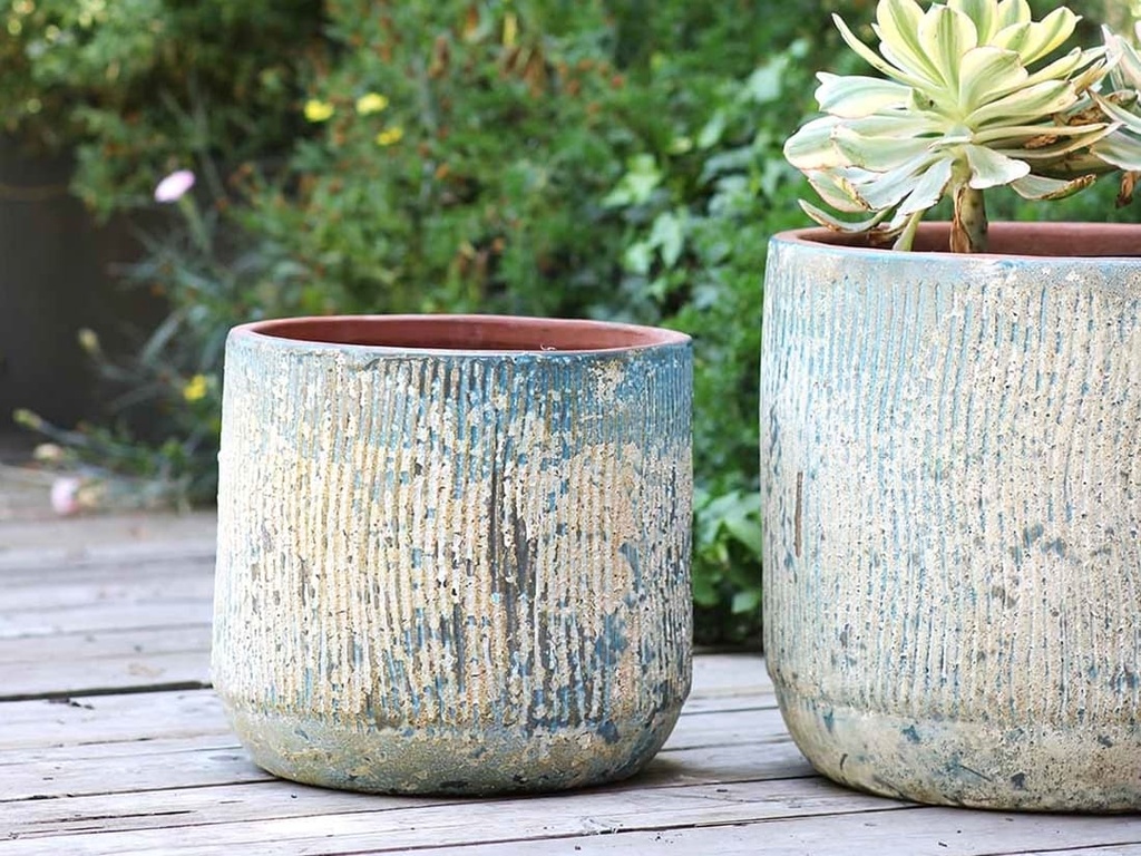 DELPHINIUM PLANTER, AEGEAN BLUE,SET OF 2- 16.5" X 15.0, 12.5" X 12.0"