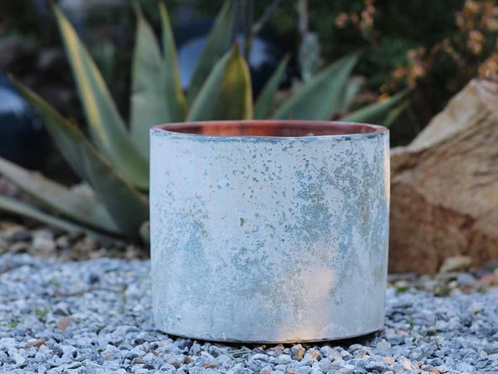 CYLINDER PLANTER,  AEGEAN BLUE, SET OF 4- 12.5" X 10.5", 10.5" X 9.5", 9.5" X 8.0", 7.0" X 6.5"