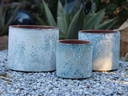 CYLINDER PLANTER,  AEGEAN BLUE, SET OF 4- 12.5" X 10.5", 10.5" X 9.5", 9.5" X 8.0", 7.0" X 6.5"
