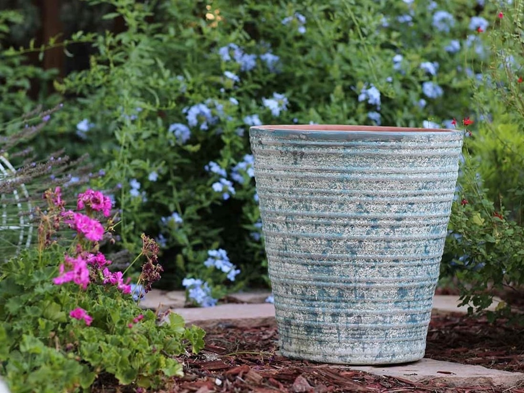 RIPPLE PLANTER, AEGEAN BLUE, SET OF 3-18.0"X 19.0", 14.0" X 15.0", 10.0" X 11.0".