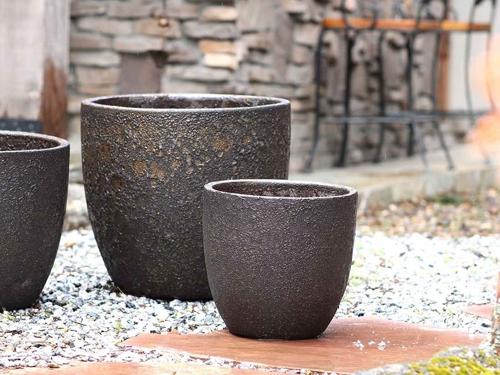 EGG SHELL POTS, SILVER ROCK, SET OF 3 - 17.0" X 15.0", 14.0" X 12.5", 11.5" X 12.0"