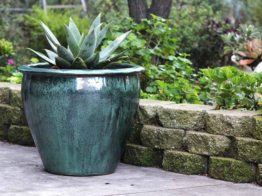 FISH BOWL POTS, PEACOCK GREEN, SET OF 3 - 30.0''X25.0'', 23.0''X21.0'', 17.5''X17.0''