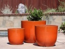 EGG SHELL POTS, ORANGE, SET OF 3 - 17.0" X 15.0", 14.0" X 12.5", 11.5" X 12.0"