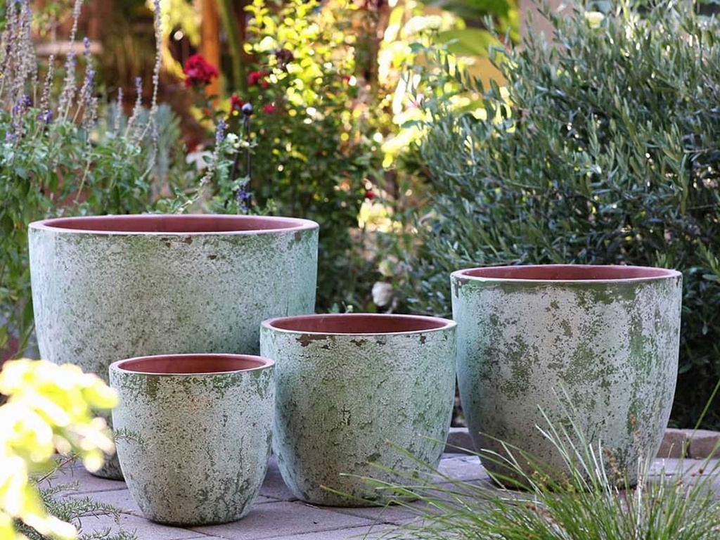 COCO POTS, AEGEAN GREEN, SET OF 4-23"X20", 19"X17", 15'X13", 12"X11"