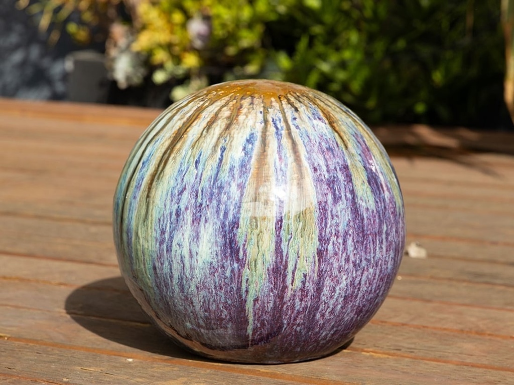 DECORATIVE SPHERE, RED COPPER ON VIOLET, 12"