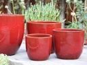 EGG SHELL POTS, LAVISH RED, SET OF 4  22.5" X 18.0", 17.5" X 15.0", 14.0" X 12.0", 11.5" X 12.0"