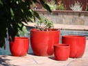 EGG SHELL POTS, LAVISH RED, SET OF 4  22.5" X 18.0", 17.5" X 15.0", 14.0" X 12.0", 11.5" X 12.0"