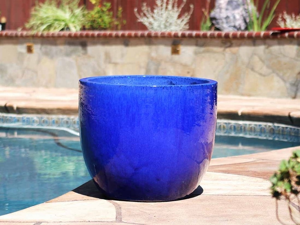 EGG SHELL POTS, FALLING BLUE, SET OF 4  22.5" X 18.0", 17.5" X 15.0", 14.0" X 12.0", 11.5" X 12.0"