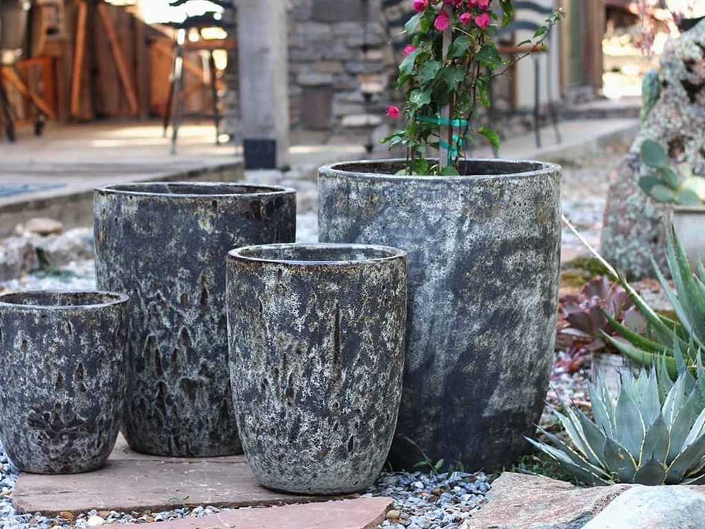 TALL MILANO CONE PLANTERS, CORAL GREY, SET OF 4- 22"X27", 17"X23", 13"X18", 11"X14