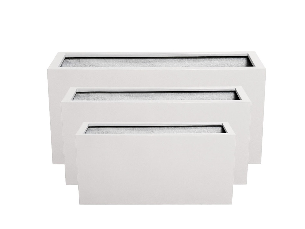 RECTANGULAR BOX PLANTER WHITE POLY FIBERS, SET OF 3- 39.5"x15.5"x19.5", 31.5"x12"x15.5", 23.5"x10"x12"
