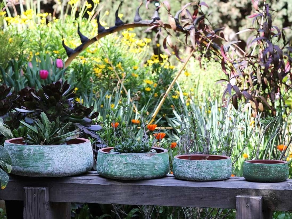 HANDTHROWN SMOOTH BOWLS,  AEGEAN GREEN, SET OF 4- 12.5" X 4.5", 10.0" X 3.5", 8.0" X 3.0", 6.5" X 2.5"