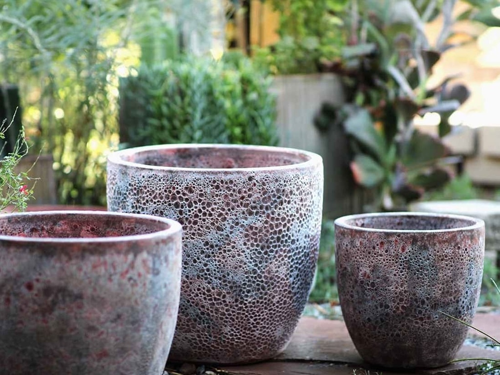 COCO POTS, CORAL REEF RED, SET OF 4- 23"X20", 19"X17", 15'X13", 12"X11"