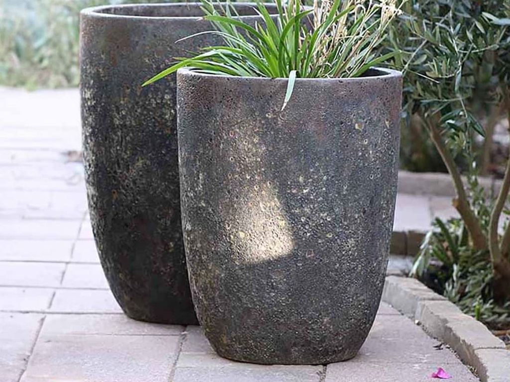 TALL MILANO CONE PLANTERS, CORAL RUST, SET OF 4- 21.5"X27.0", 17"X23", 13"X18", 11"X14