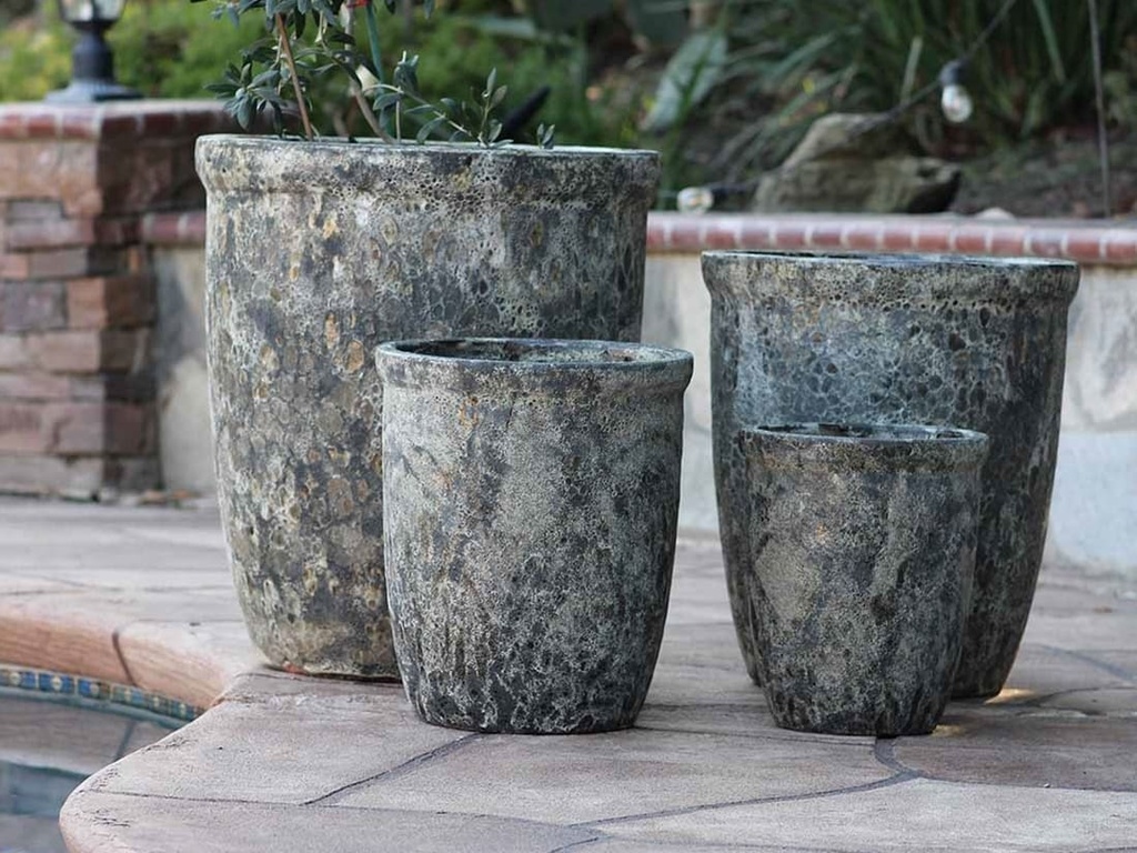 TALL GARDEN POT, CORAL GREY, SET OF 3- 19.5"X21.5", 15.5"X17.0", 11.5"X13.5"