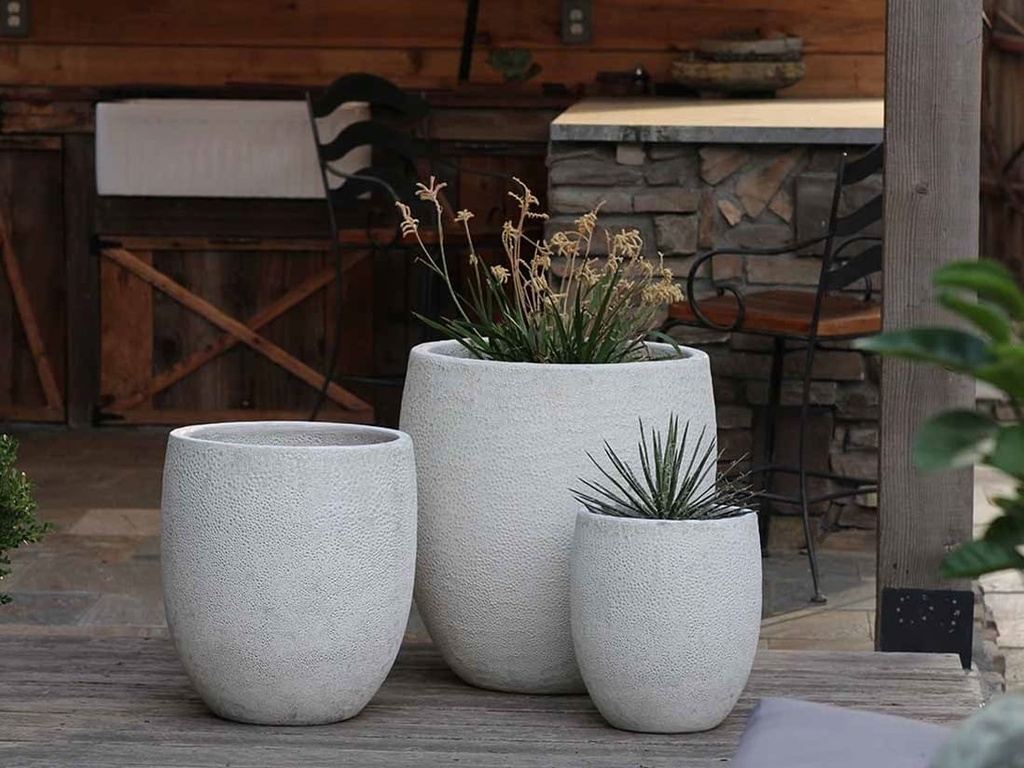 TALL MILANO PLANTER, CORAL WHITE, SET OF 3- 22.0" X 23.5" 17.0" X 18.5" 12.5" X 14.0"