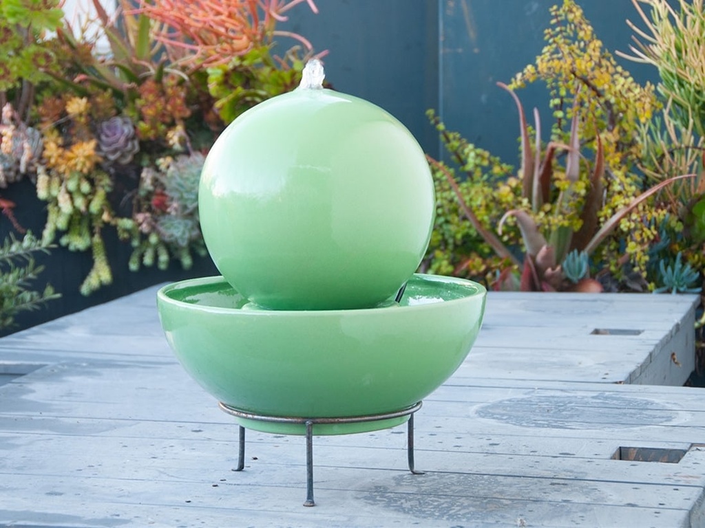 MORNING SUN SPHERE FOUNTAIN, TEA GREEN BRIGHT, 10"x10" (Base 17.5"x7.5")