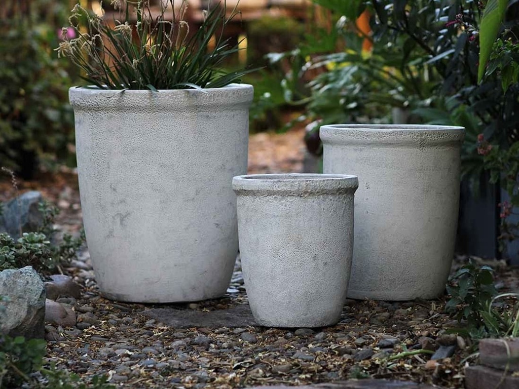TALL GARDEN POT, CORAL WHITE, SET OF 3-19.5"X21.5", 15.5"X17.0", 11.5"X13.5"