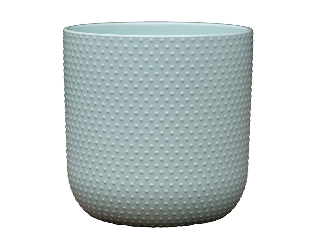 DOTTED CYLINDER PLANTER (NO SAUCER), PASTEL GREEN, 11"X11.5", SOLD IN CASE OF 2