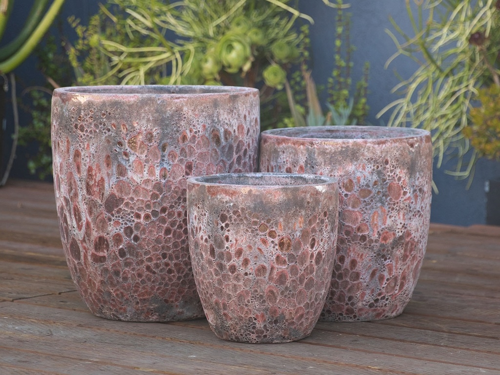 MILANO CONE PLANTER, CORAL RED, SET OF 3 - 18"X19.5", 14.5"X15.5", 12"X12"