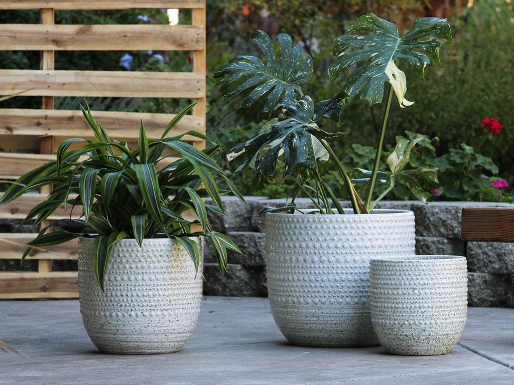 GARDENIA PLANTER, MINT SPLASH, SET OF 3,  15"X13.5"  12"X11" 10"X9"