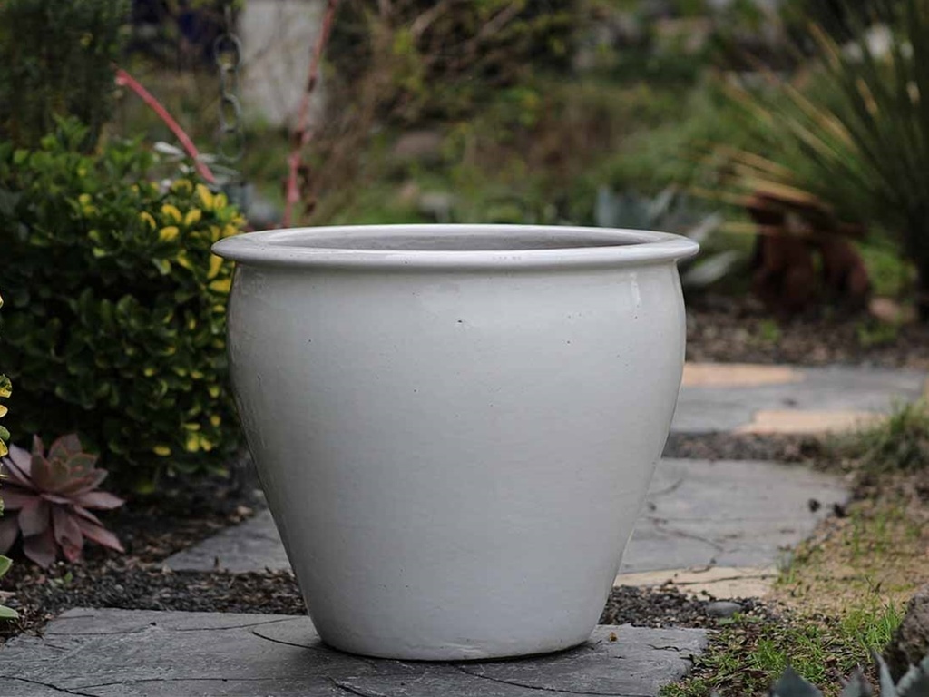 FISH BOWL NEW POTS, WHITE WHITE, SET OF 3- 30"X25", 23"X21", 17.5"X17"