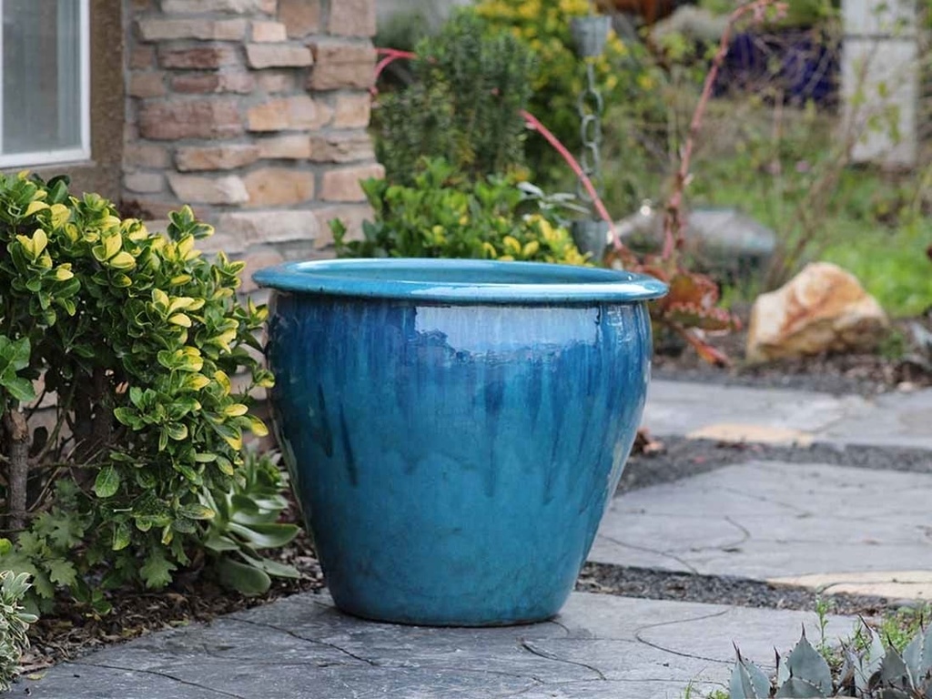 FISH BOWL POTS, FALLING AQUA, SET OF 3 - 30.0''X25.0'', 23.0''X21.0'', 17.5''X17.0''