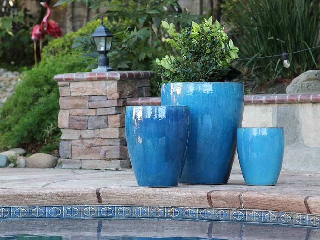 CATALINA POTS, FALLING AQUA,  SET OF 3-  20.0"x24.5", 15.5"x18.5", 12.0"x13.5"