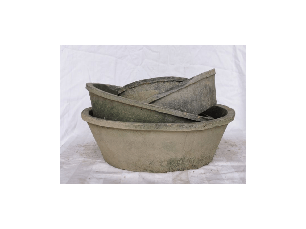 PRESCOT TERRA COTTA FARM POTS, MOSSED BLACKSTONE, 10.0"X7.5"X5.0", 7.5"X6.5"4.0", 6.5"X5.0"X3.0" (SOLD IN CASE OF 4 SETS)