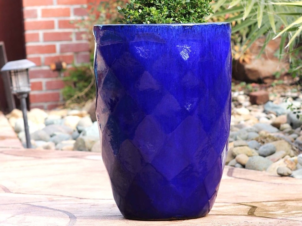 TALL DIAMOND PLANTER, FALLING BLUE, SET OF 2 - 22.0" X 32.5", 18.5" X 25.5"