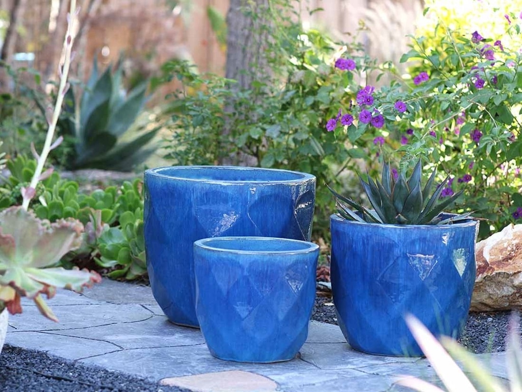 DIAMOND PLANTER, FALLING AQUA, SET OF 3 - 17.5" X 15.0", 14.5" X 13.0", 11.5" X 10.0"
