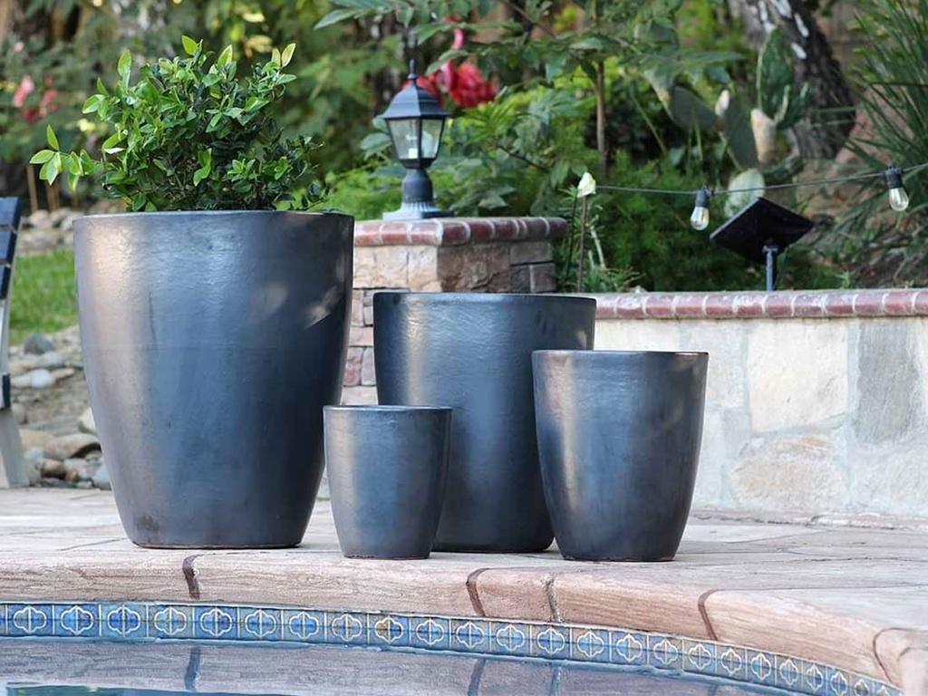 EXTRA LARGE CONE PLANTER, MATTE BLACK, SET OF 4 - 24.0" X 27.5", 18.5" X 21.0", 13.5" X 16.5", 10.0" X 12.0"