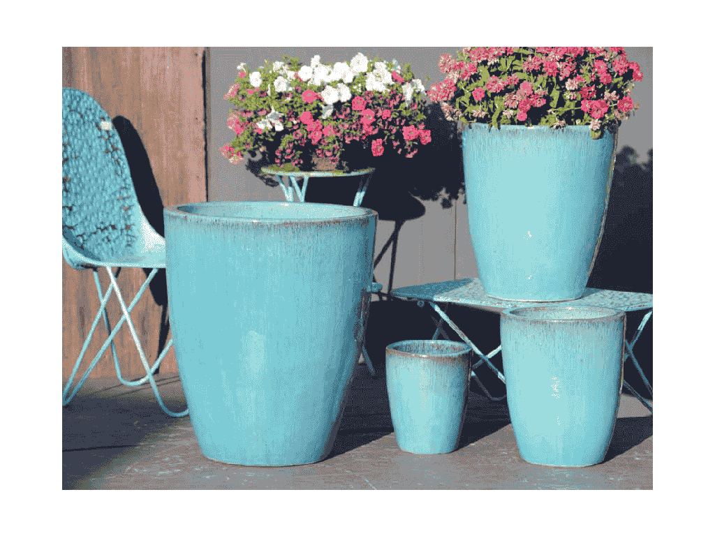 EXTRA LARGE CONE PLANTER, FALLING AQUA, SET OF 4 - 24.0" X 27.5", 18.5" X 21.0", 13.5" X 16.5", 10.0" X 12.0"