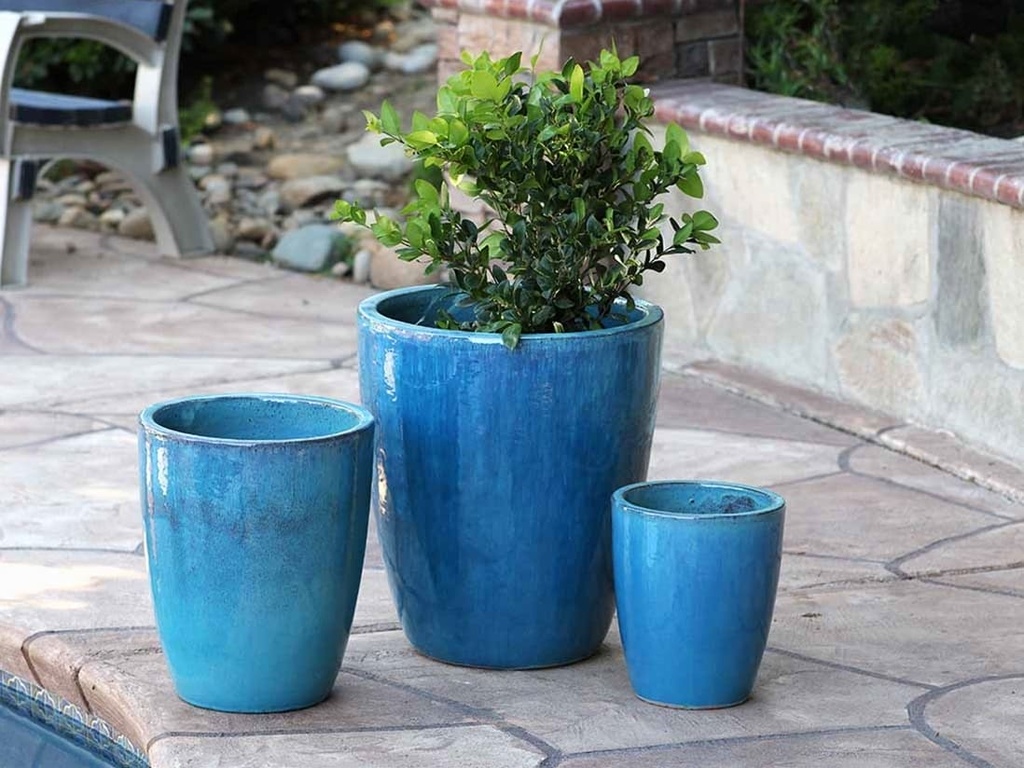 CONE PLANTER, FALLING AQUA, SET OF 3 - 18.5" X 21.0", 13.5" X 16.5", 10.0" X 12.0"