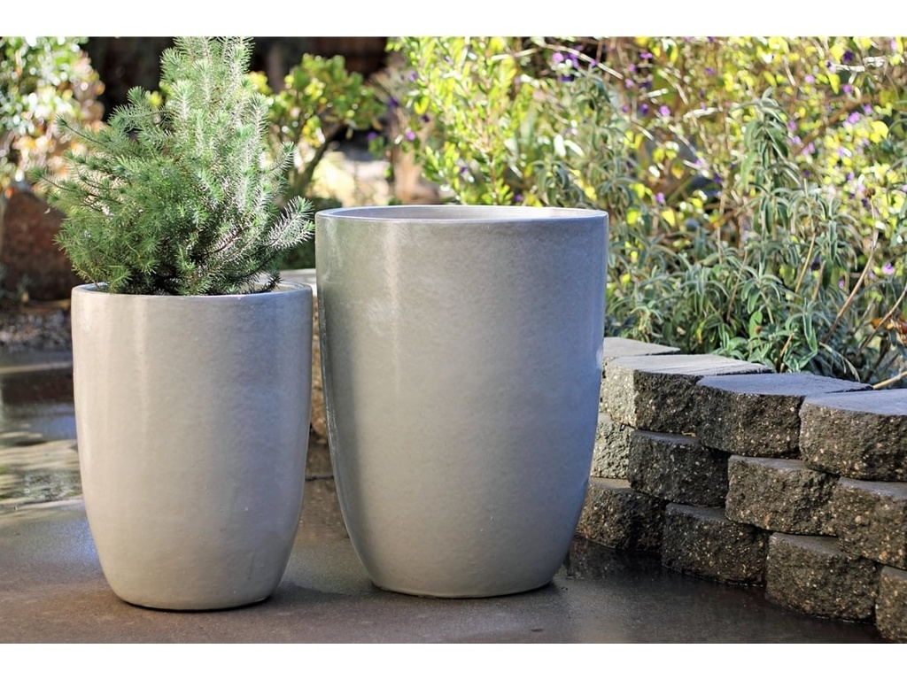 TALL MILANO CONE PLANTERS, WHITE SATIN, SET OF 3-17"X23", 13"X18", 11"X14"