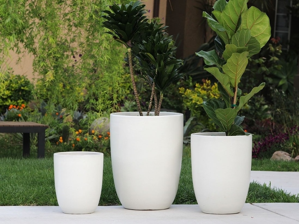TALL MILANO CONE PLANTERS, WHITE SATIN, SET OF 3-17"X23", 13"X18", 11"X14"