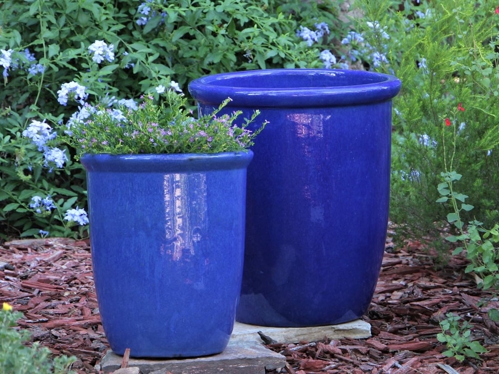 TALL GARDEN POT, FALLING BLUE, SET OF 3-19.5"X21.5", 15.5"X17.0", 11.5"X13.5"