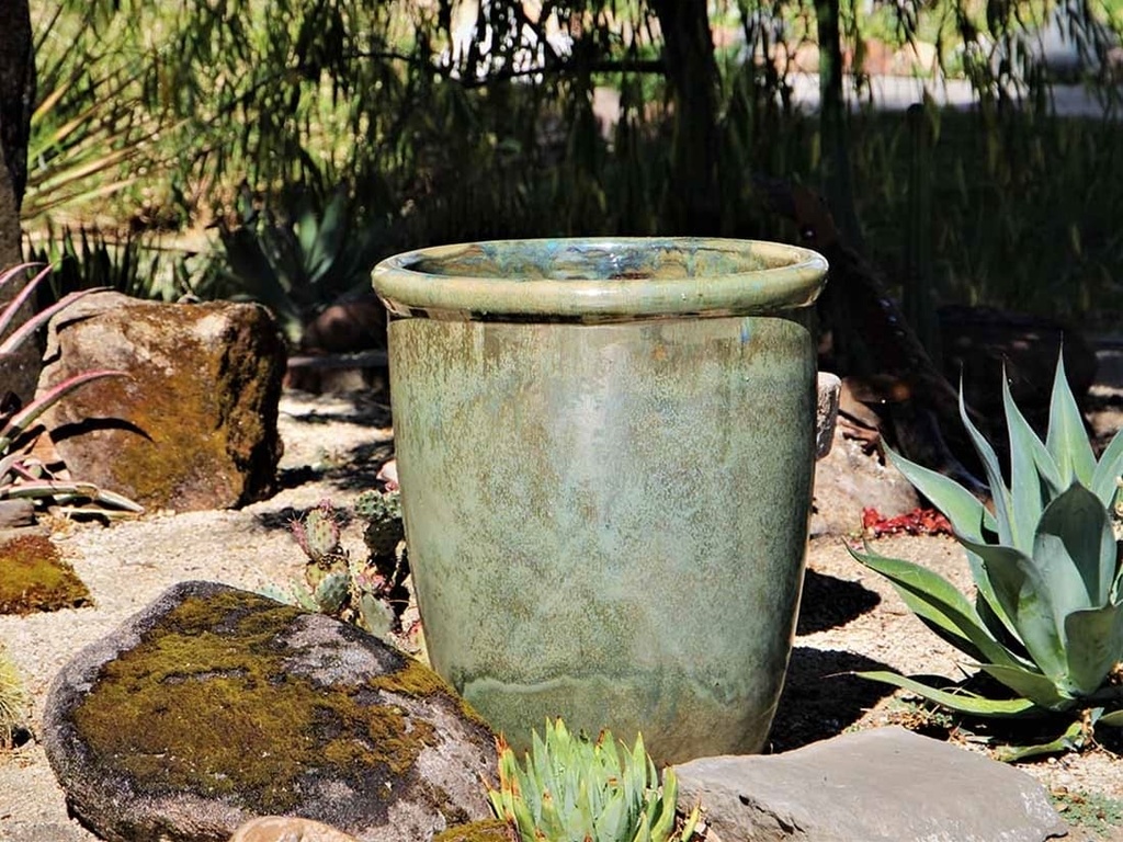 TALL GARDEN POT, ANTIQUE JADE, SET OF 3-19.5"X21.5", 15.5"X17.0", 11.5"X13.5"