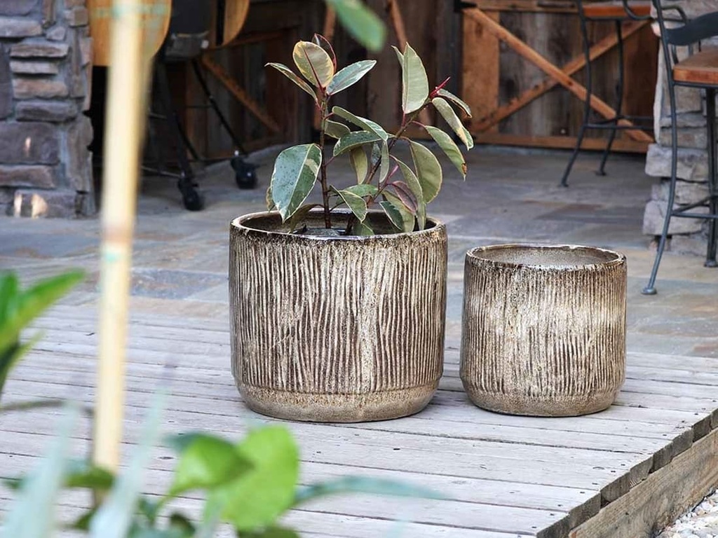 DELPHINIUM PLANTER, LIGHT MOCHA, SET OF 2- 16.5" X 15.0, 12.5" X 12.0"